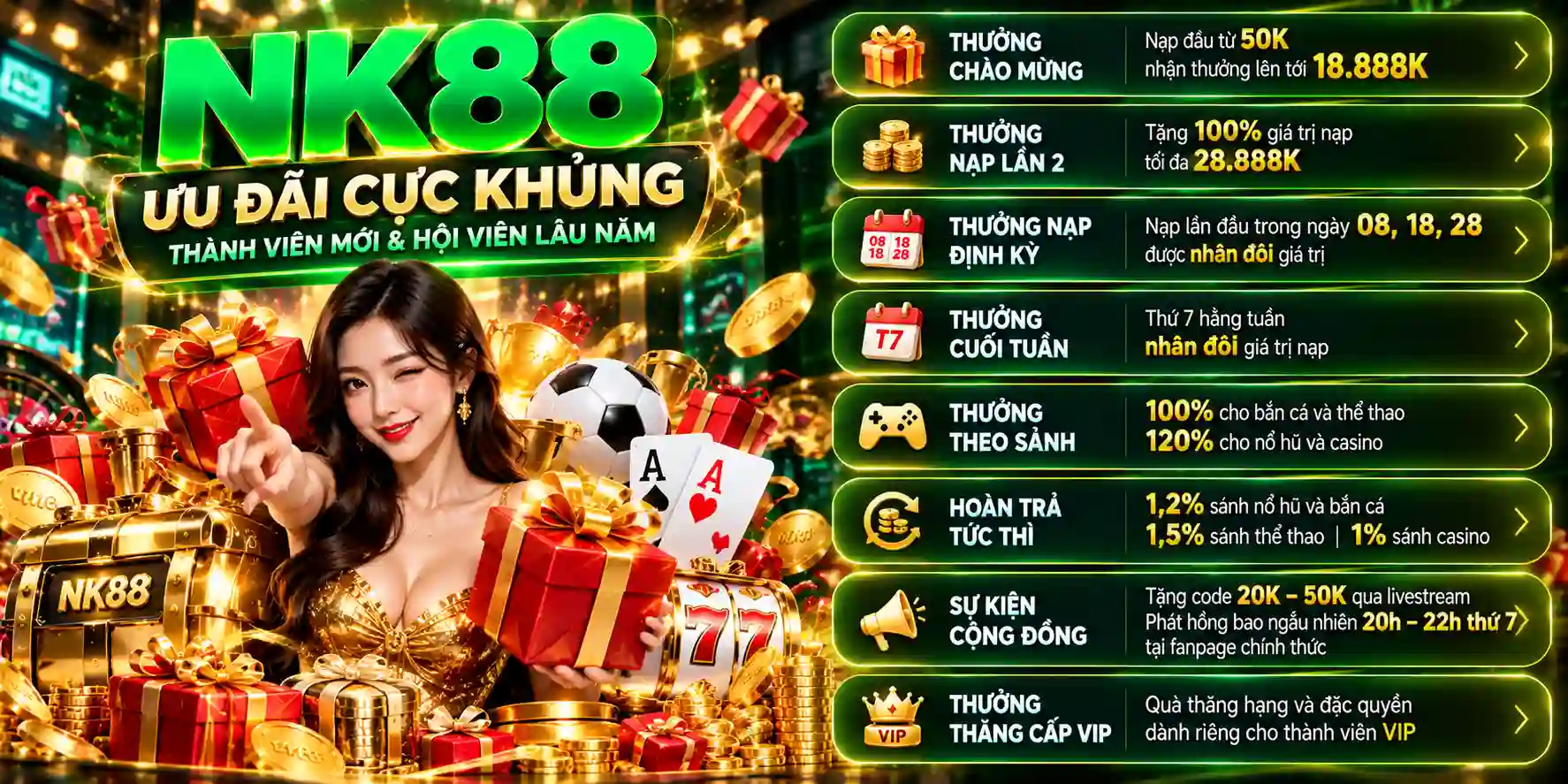 Điểm mặt các sự kiện ưu đãi tại NK88
